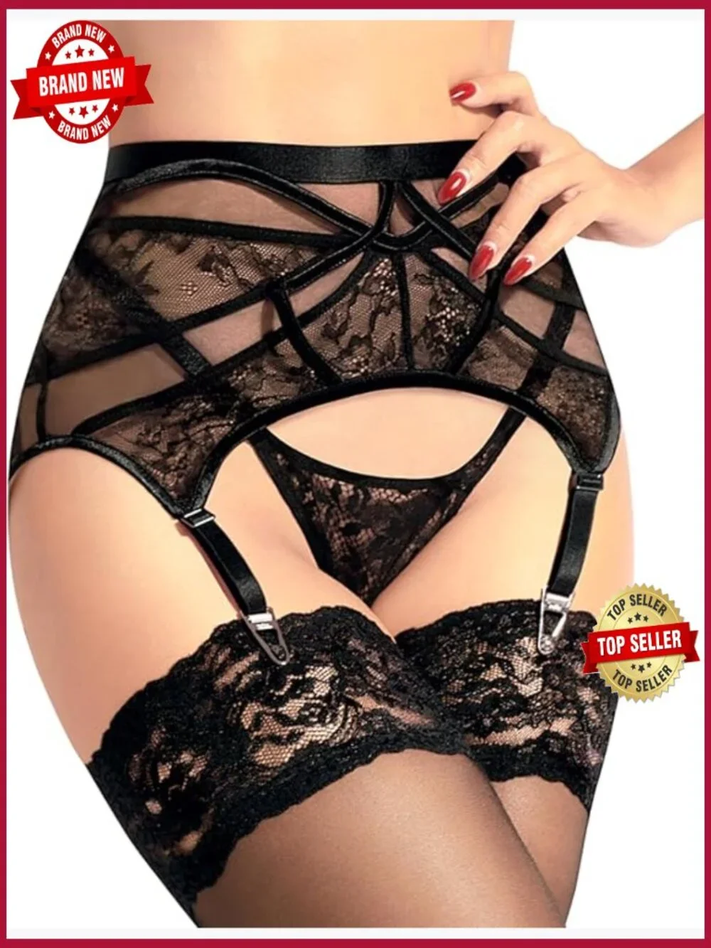 Retro Lace Garter Belt with Metal Clips, Adjustable High Waist